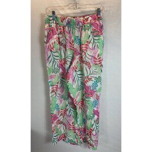 Cynthia Rowley Floral Tropical wide leg cropped Linen Pants size M coastal beach
